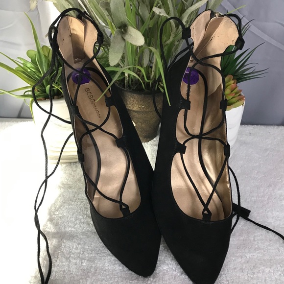 BCBG Generation Black Suede Tie Up Flats Sz 8.5 - Picture 7 of 8